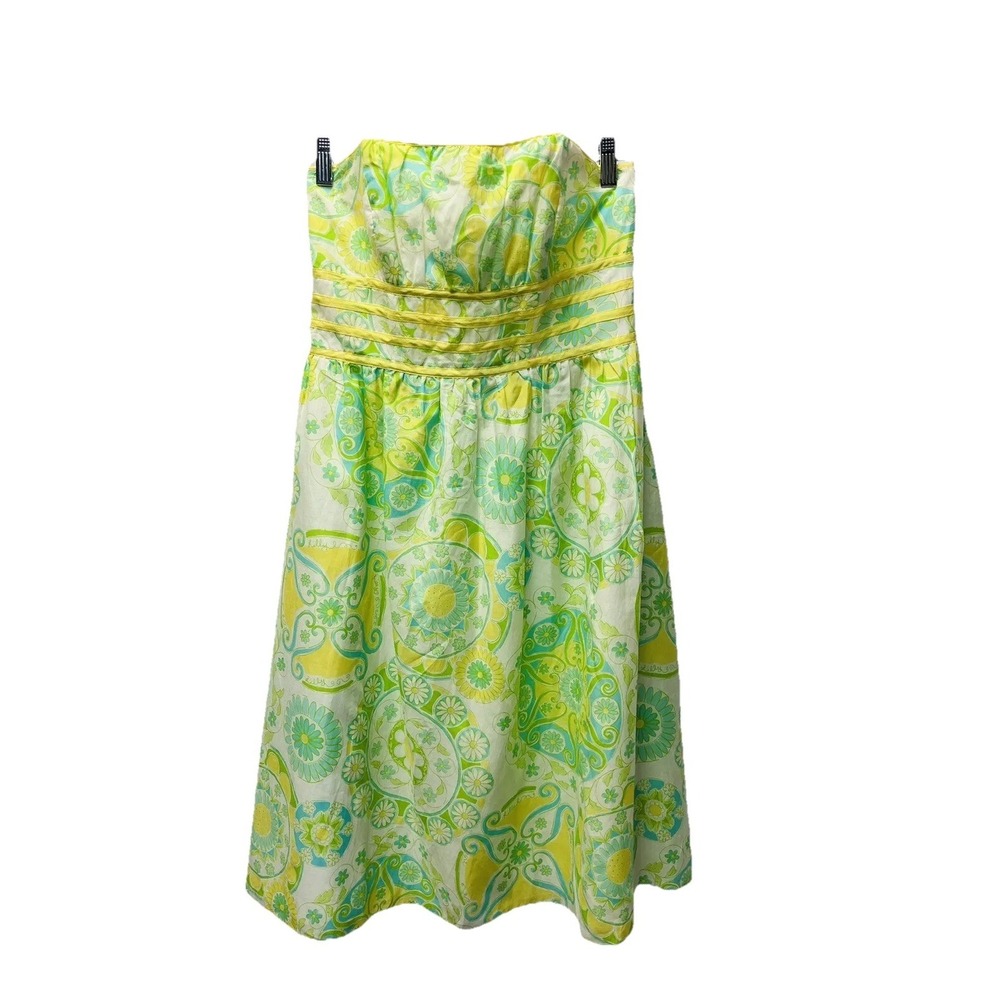 Lilly Pulitzer Dress 10 Strapless Silk Cotton Paisley Wedding Garden Tea Party